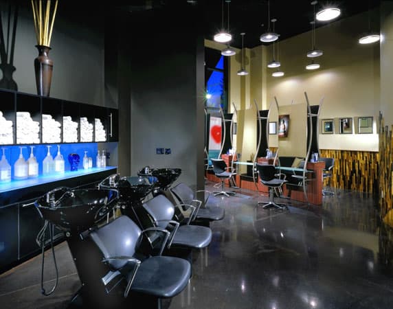 Aveda salon interior with styling stations