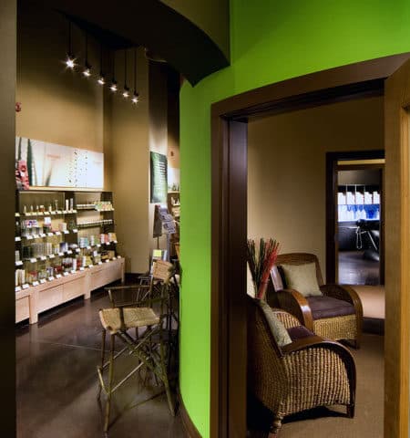 Spa treatment area with calm lighting