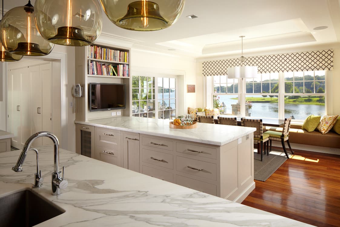 Kitchen and breakfast area with water views