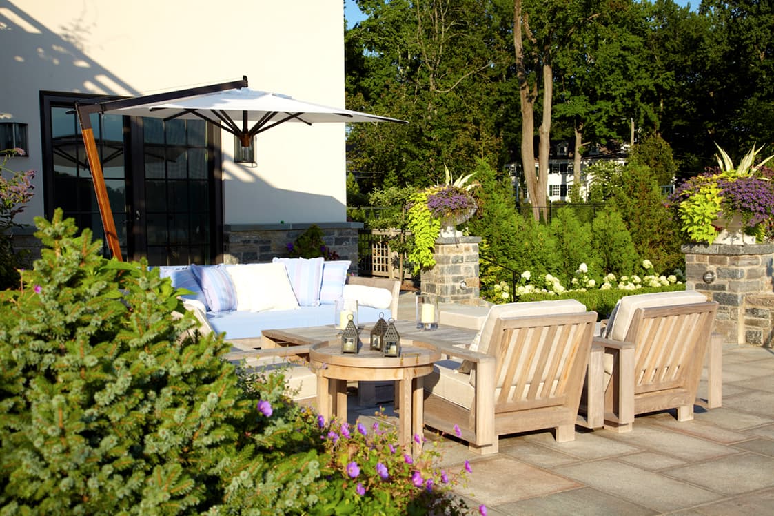 Covered loggia outdoor seating area
