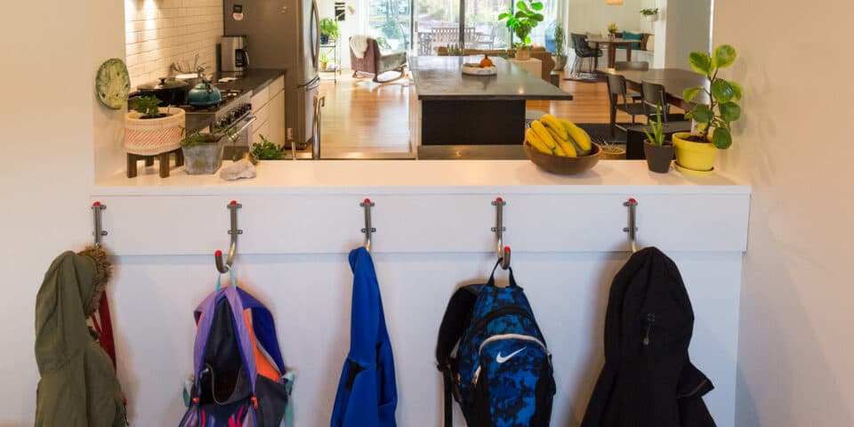 Mudroom with built-in cubbies and backpack storage