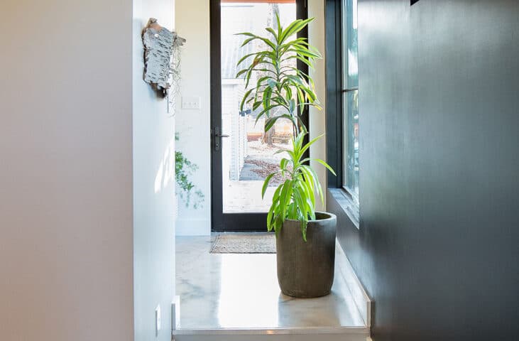 Deep-set window detail with wood surround