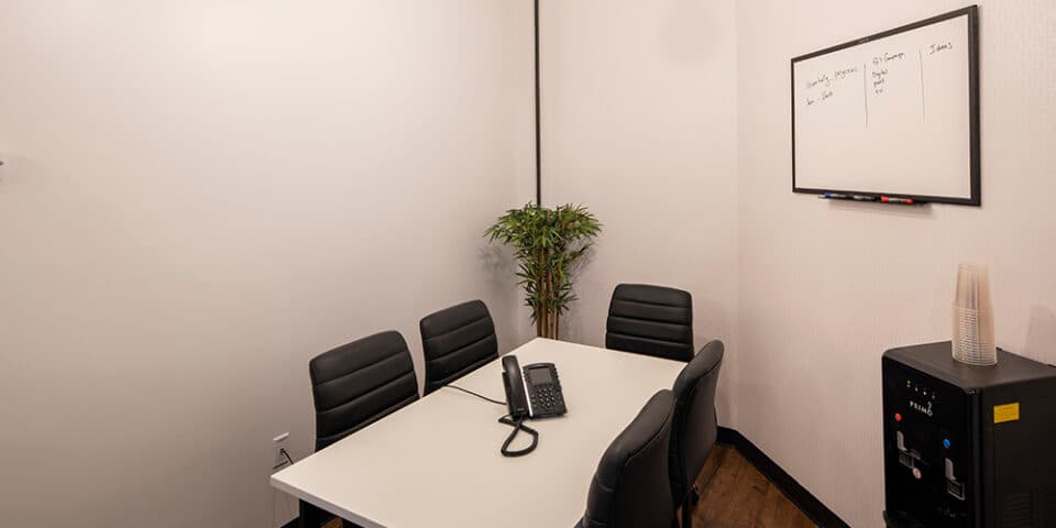 Glass-walled conference room