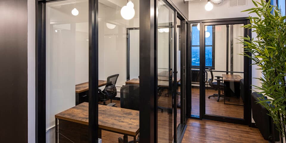 Shared office space with team desks